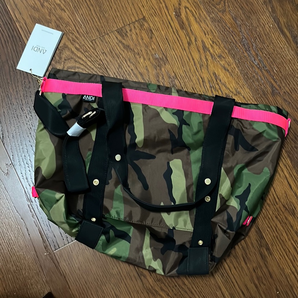 ANDI bag new with tags gym bag camo with pink accent